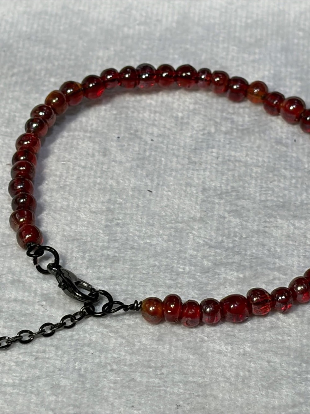 Handcrafted Red Glass Bead Bracelet with Black Chain Clasp